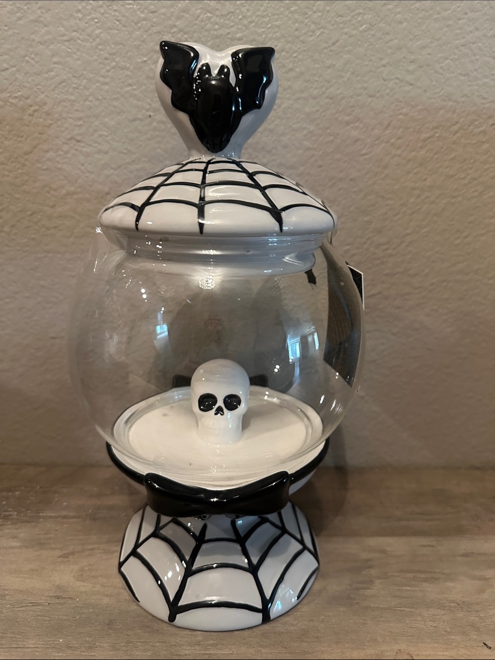 Cobwebs & Cauldrons Skull Candy Jar with Spiderweb Design